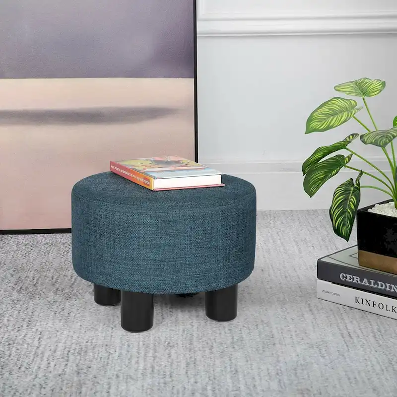 Adeco Round Ottoman Fabric Footrest Modern Padded Chair Footstool
