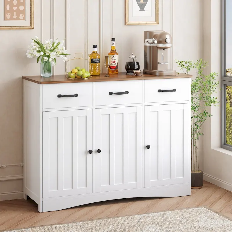 42.5 Farmhouse Buffets Sideboard, Modern Wood Kitchen Storage Cabinet with Adjustable Shelf