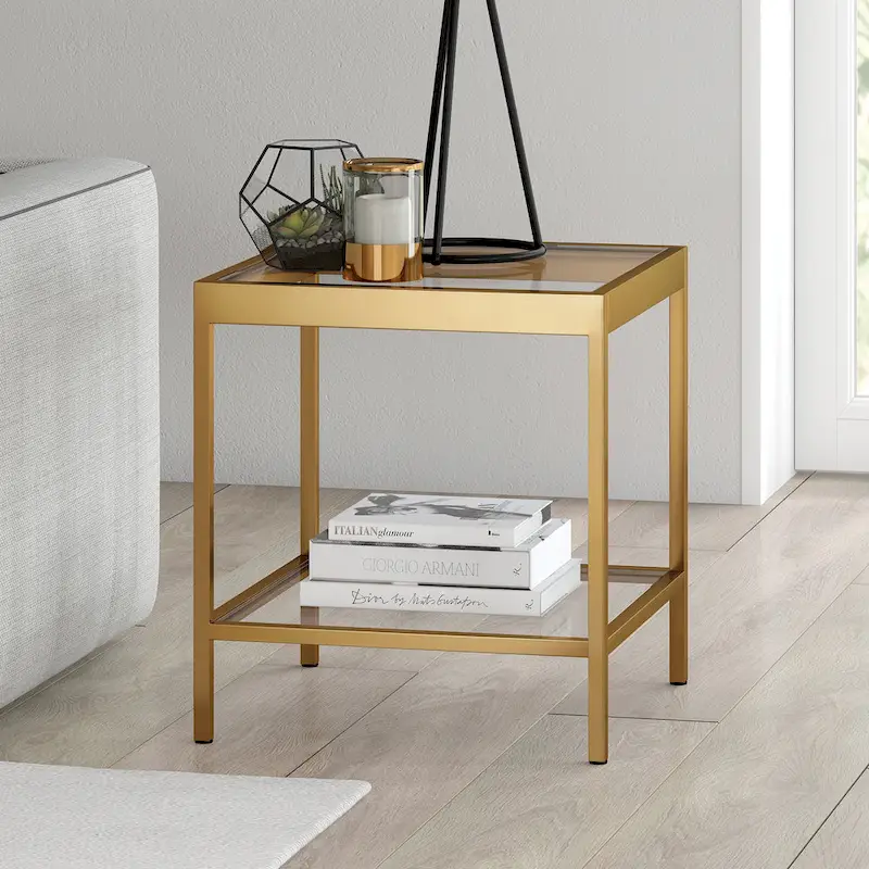 Alexis Modern Metal and Glass Square Side Table