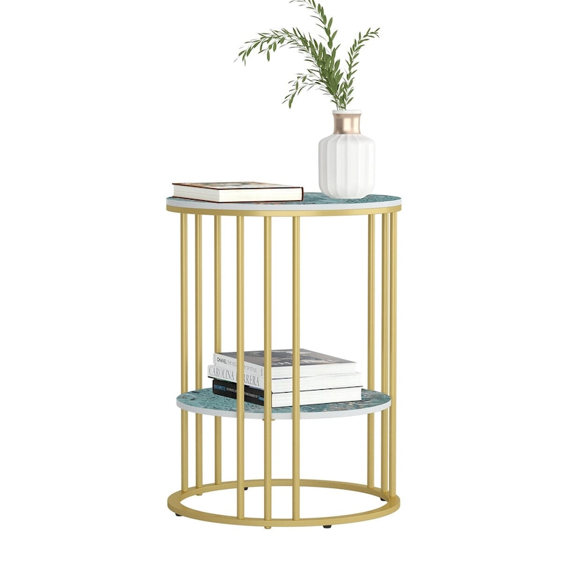 End Table 2-Tier Round Side Accent Table with Sintered Stone Tabletop - 15.7x15.7x21.3 inch