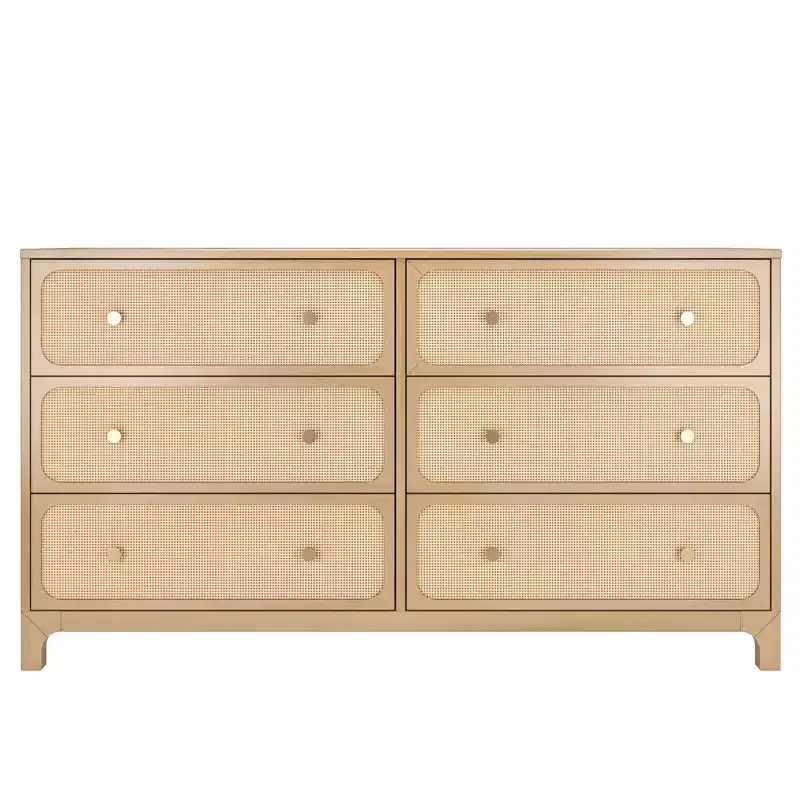Elio Rattan 6 Drawer Dresser with Brass Knob