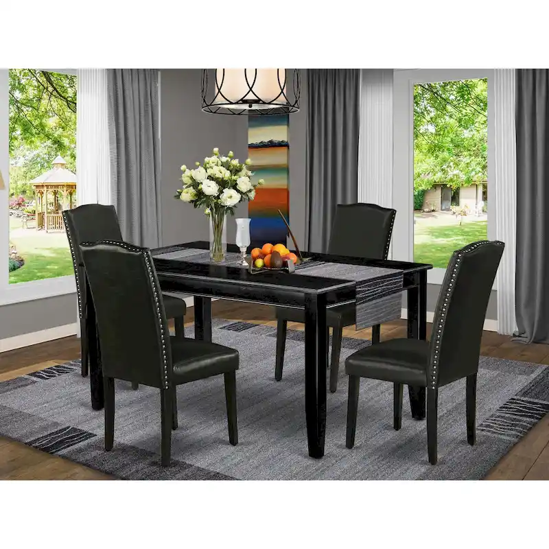 East West Furniture Dining Room Table Set- a Rectangle Kitchen Table and Black Faux Leather Dining Chairs, Black(Pieces Option)