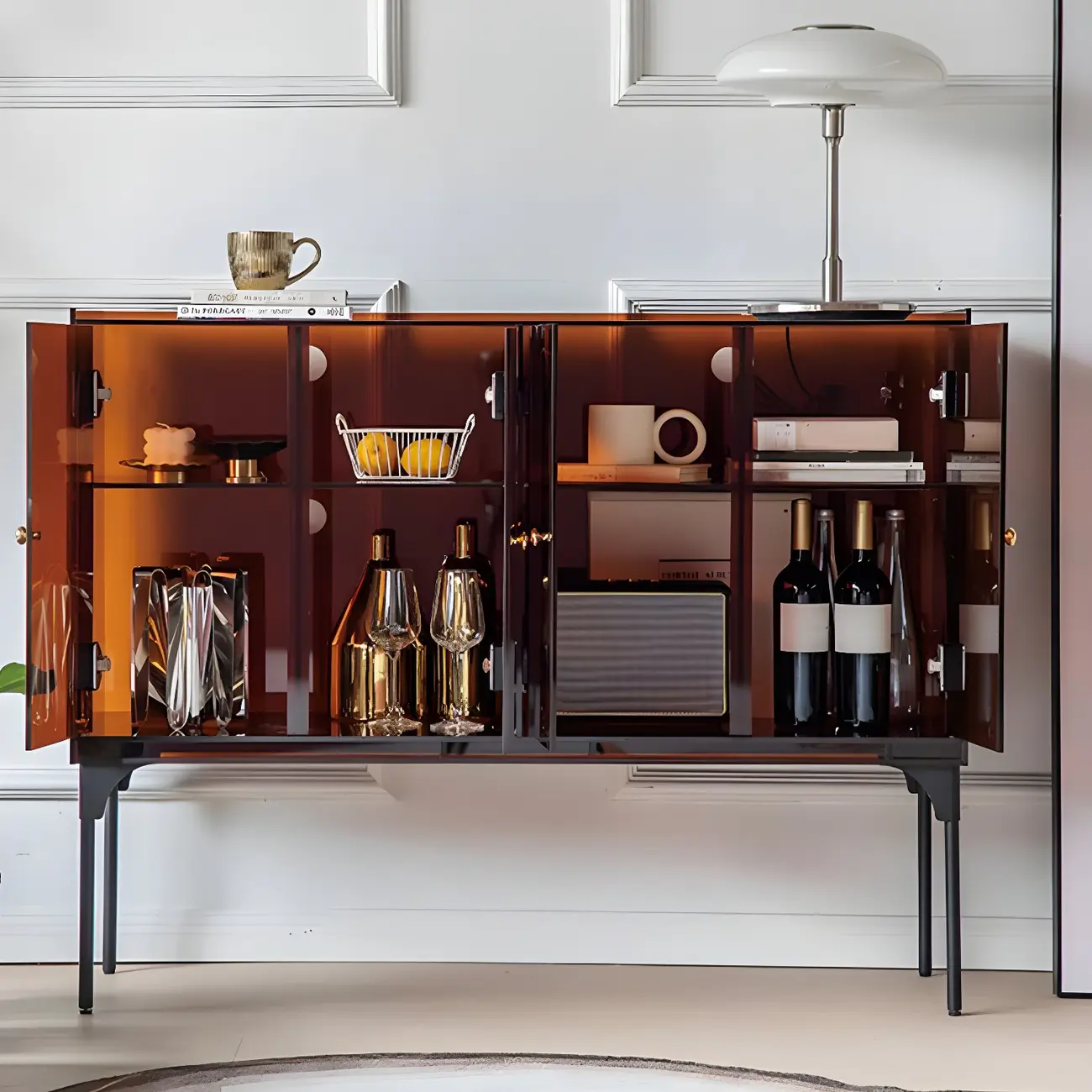 Modern Plastic/Acrylic Sideboard Cabinets with Shelves in Red