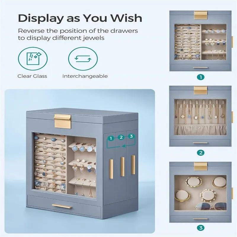 Jewelry Box with Glass Window - 6.1D x 10.3W x 12.6H