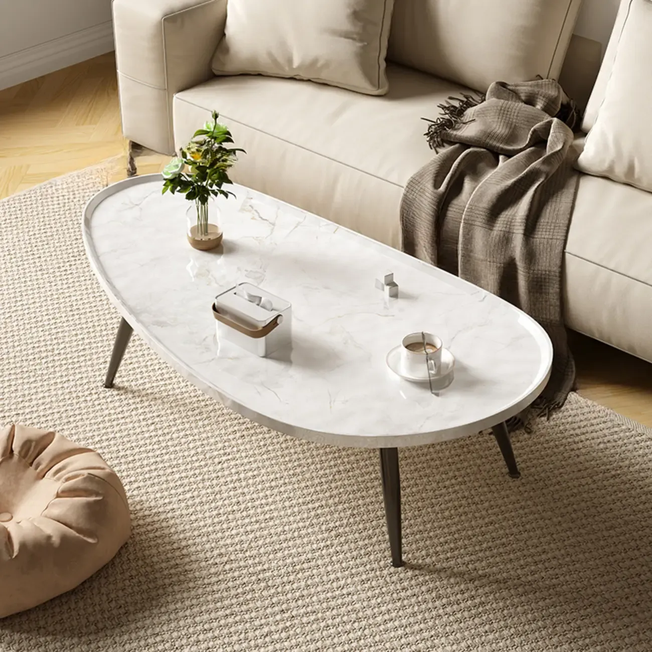 Modern Walnut Metal Base Wood Coffee Table with Tray Top