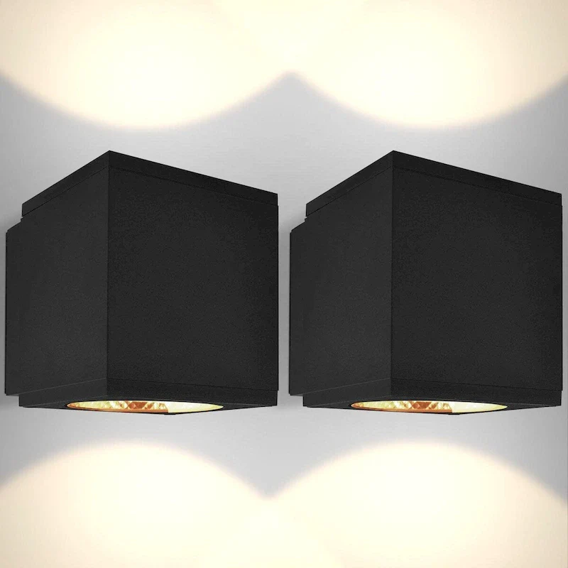 Luxrite LED Outdoor Cube Wall Light, Up Down Wall Sconce, 3CCT 3000K-5000K, 26W, Aluminum, IP65 Waterproof, ETL 2-Pack