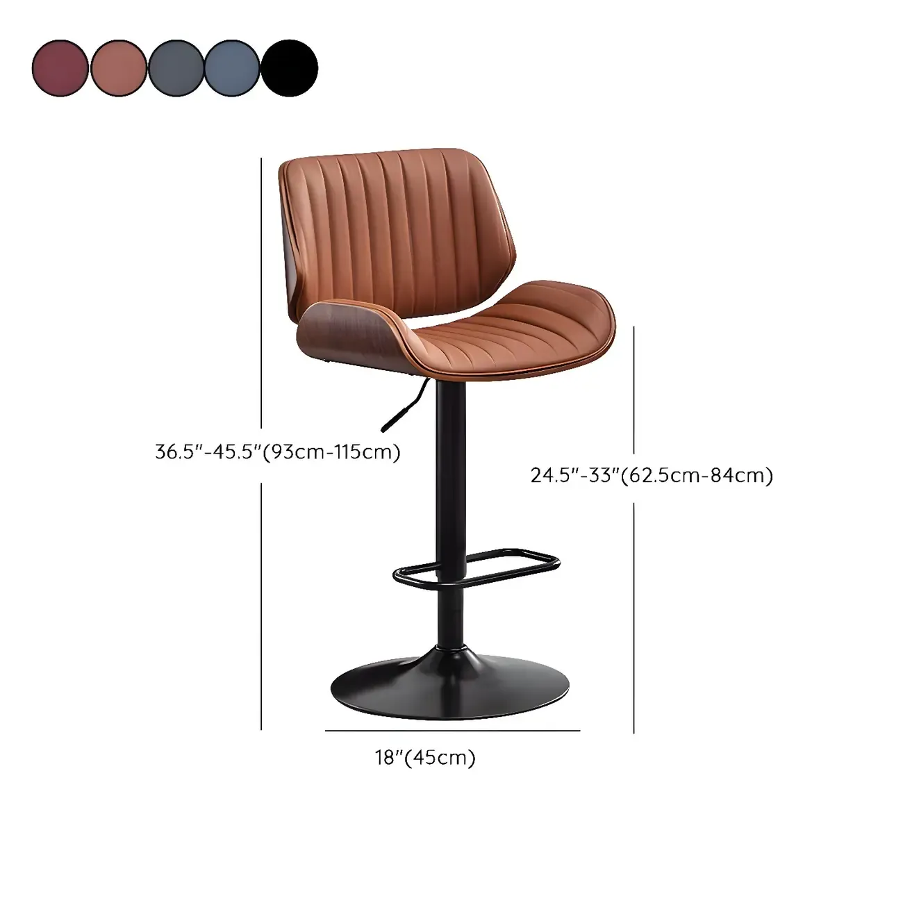 Elegant Wood Leather Red Swivel Adjustable Bar Stool
