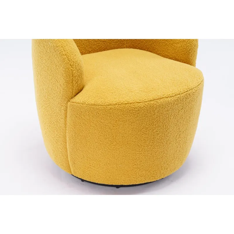 Swivel Accent Armchair Teddy Fabric Upholstered Barrel Chair with Black Point Round Swivel Metal Base