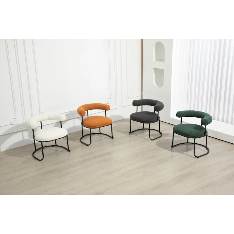 Mid-Century Modern Boucle Dining Chairs Set of 2