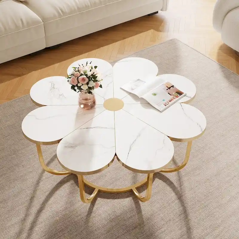 39.4 Inch Modern Flower-Shaped Coffee Centra Table for Living Room
