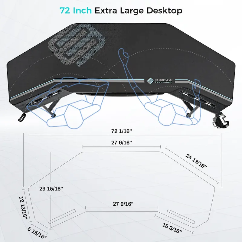 72 Large Gaming Desk Black Multifunctional Computer Desk with Keyboard Tray