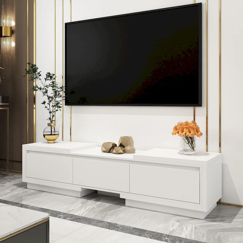 Extendable TV Stand Storage Media Console Modern Entertainment Center