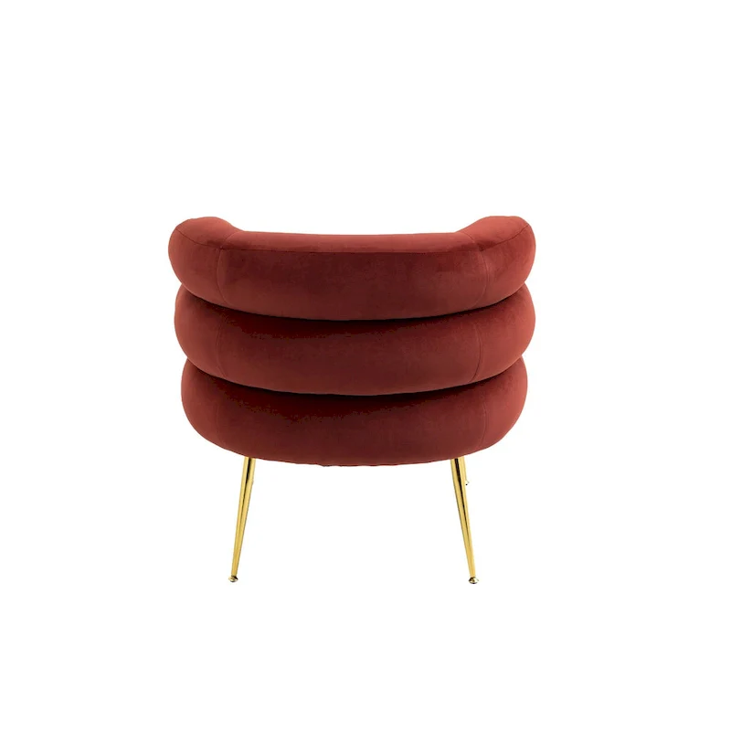 Wine Red Upholstered Barrel Chair with Ottoman and Metal Legs