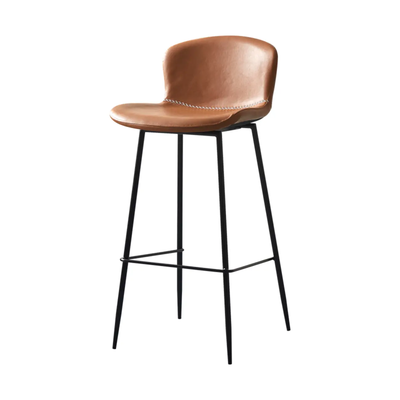 Modern Metal Frame Leather Cushion Low Back Bar Stool