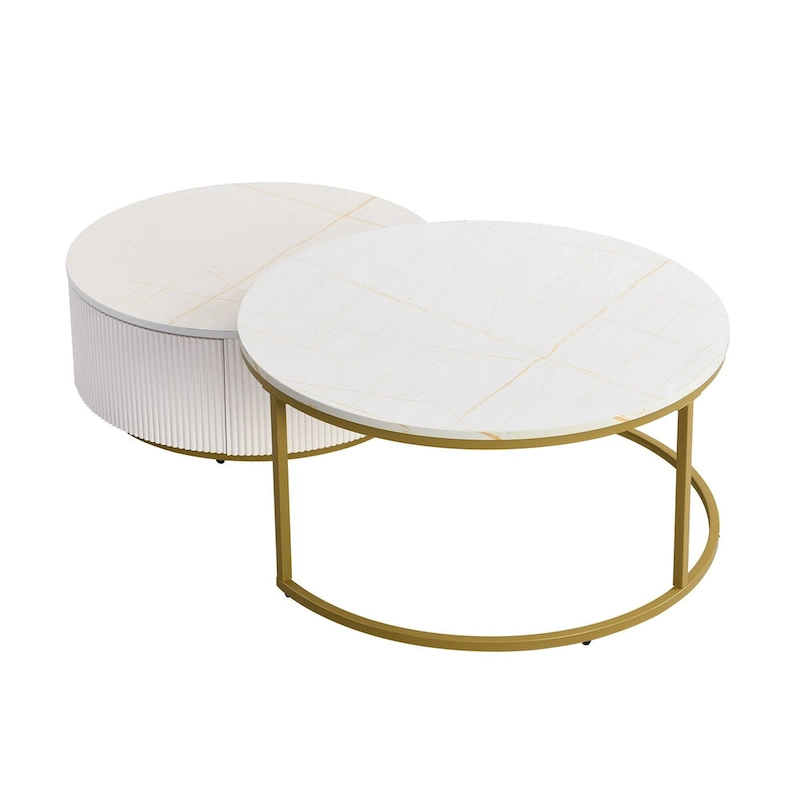 Modern Round Nesting Coffee Table with Drawer (Set of 2) by Harper&Bright Designs