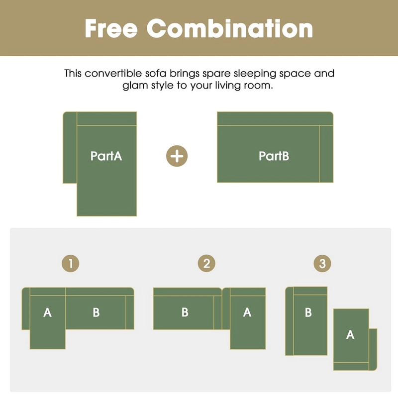 109*68 L-Shape Modular Sectional Living Room Sofa Set Couch Upholstered Sleeper Sofa Free Combination