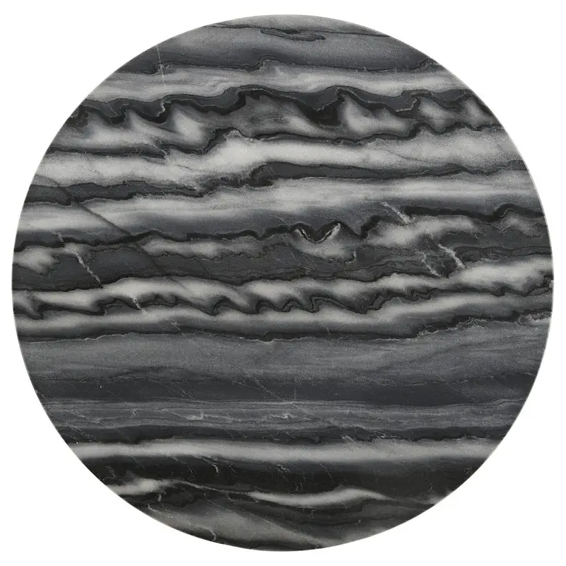 Side End Drink Table, Round Gray White Marble Top, Pedestal Base 14x14x24