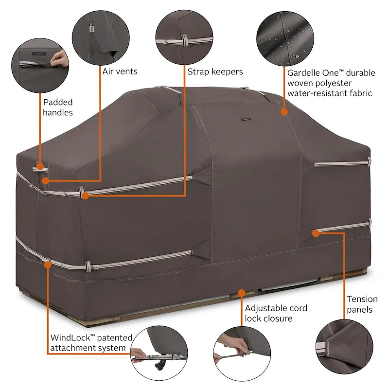 Classic Accessories Ravenna Water-Resistant BBQ Grill Cover for Island with Center Grill Head