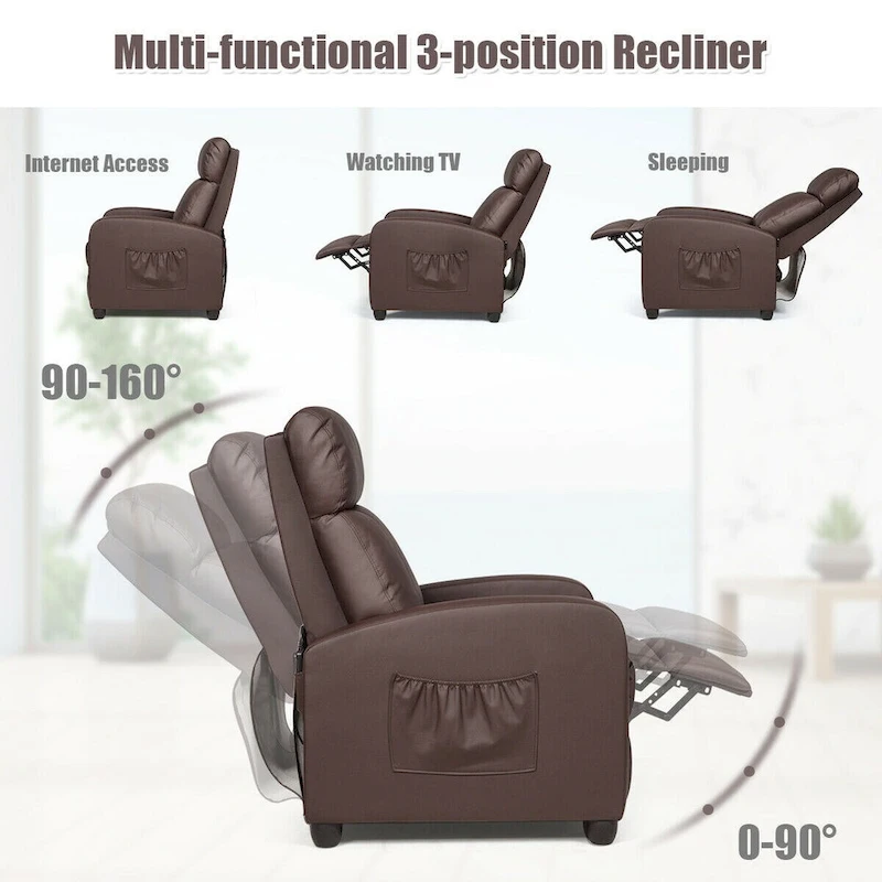 Gymax Massage Recliner Chair Single Sofa Padded Seat w/ Footrest