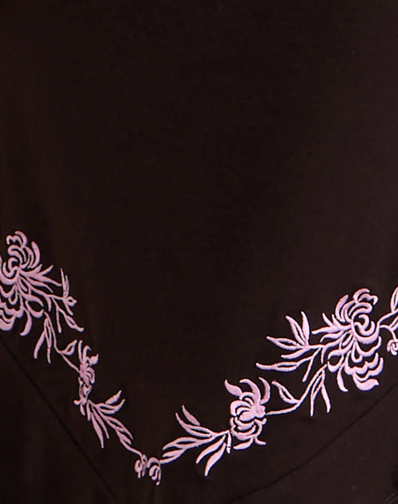Quelin Midi Dress in Chocolate Brown with Rose Embroidery