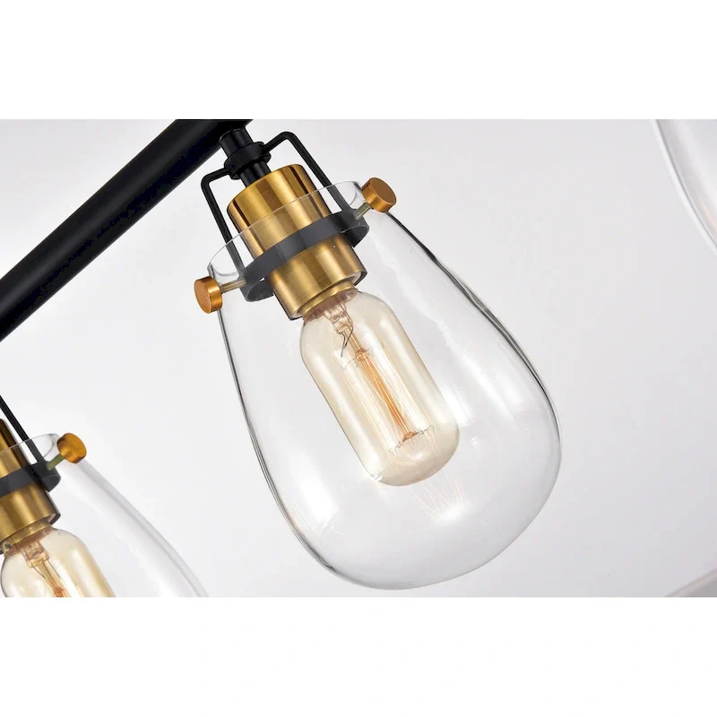 Black and Antique Gold 4- Light Glass Shades Kitchen Island Lighting