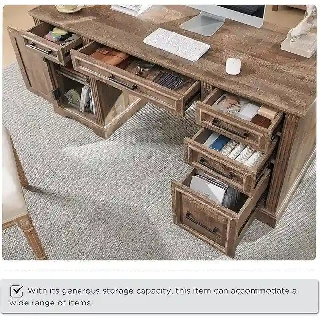 58  Large Computer Desk with Drawers, Embossed Texture Office Desk