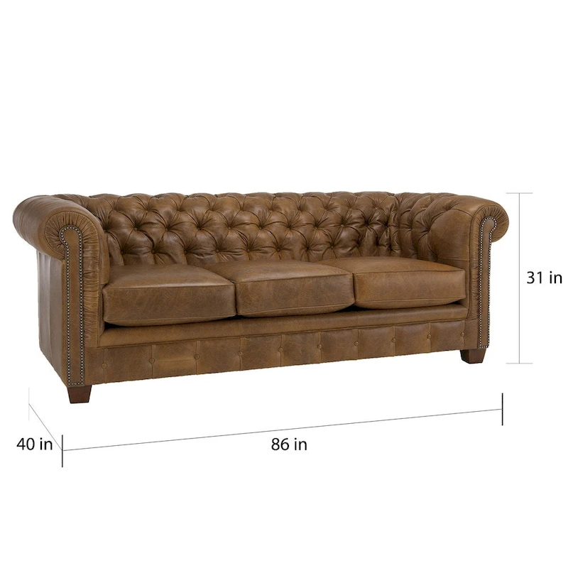 Hancock Tufted Top Grain Italian Leather Chesterfield Sofa - 31 H x 86 W x 40 D