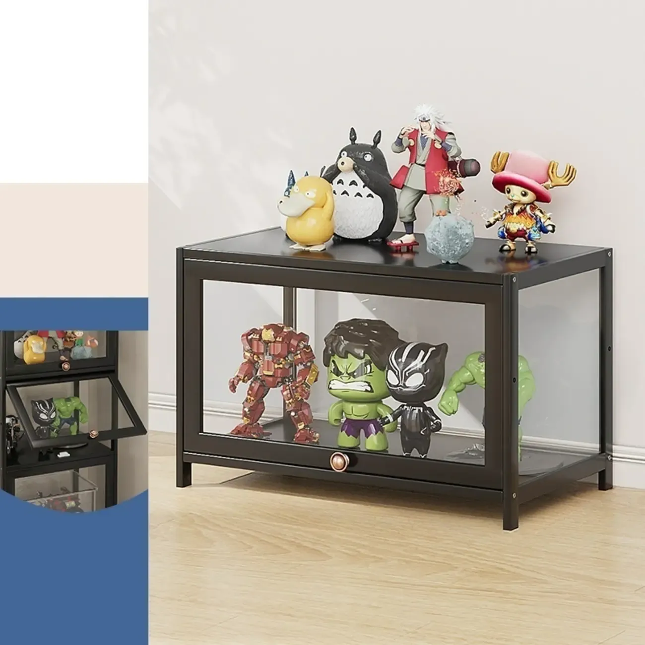 Simple Flip-up Black Clear Glass Cabinet