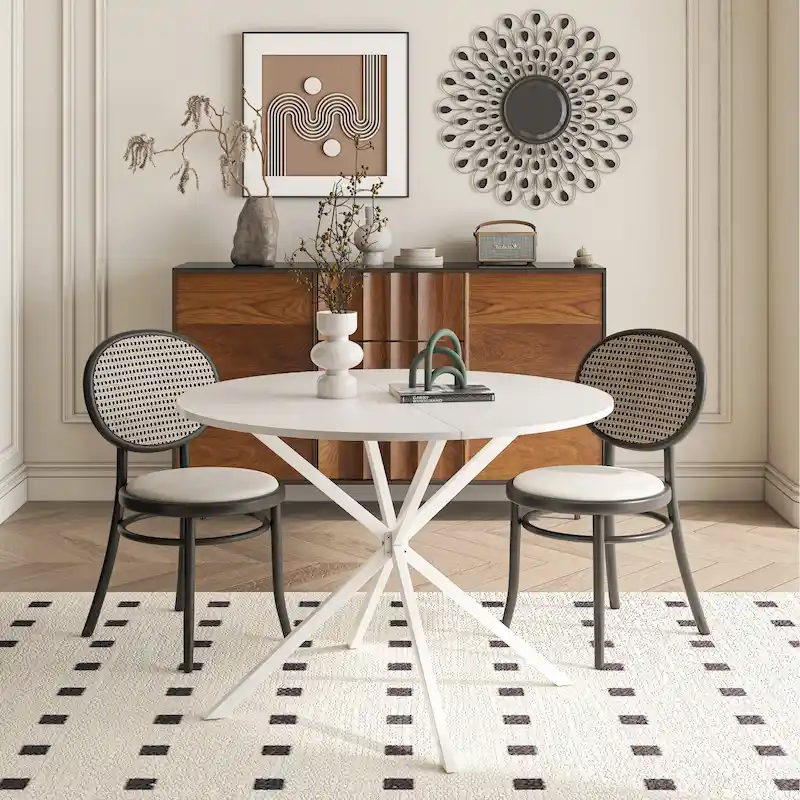Modern Cross Leg Round Dining Table ,Two Piece Removable Top