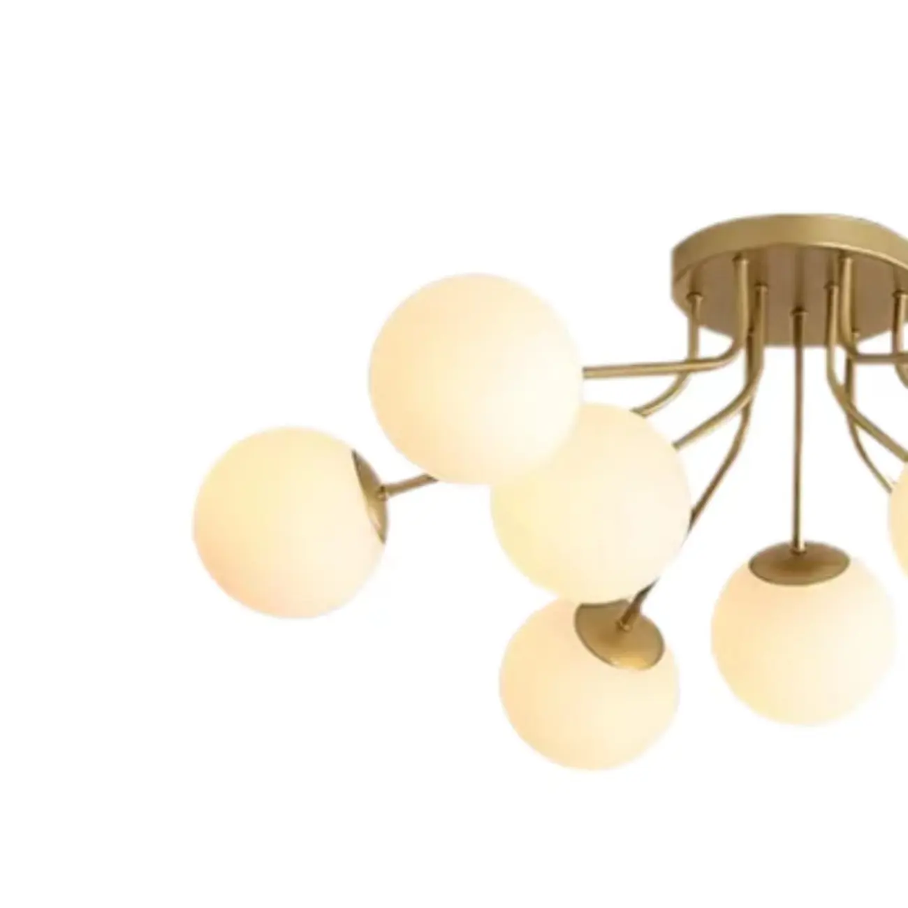 Modern White Globe Glass Golden Semi Flush Ceiling Light