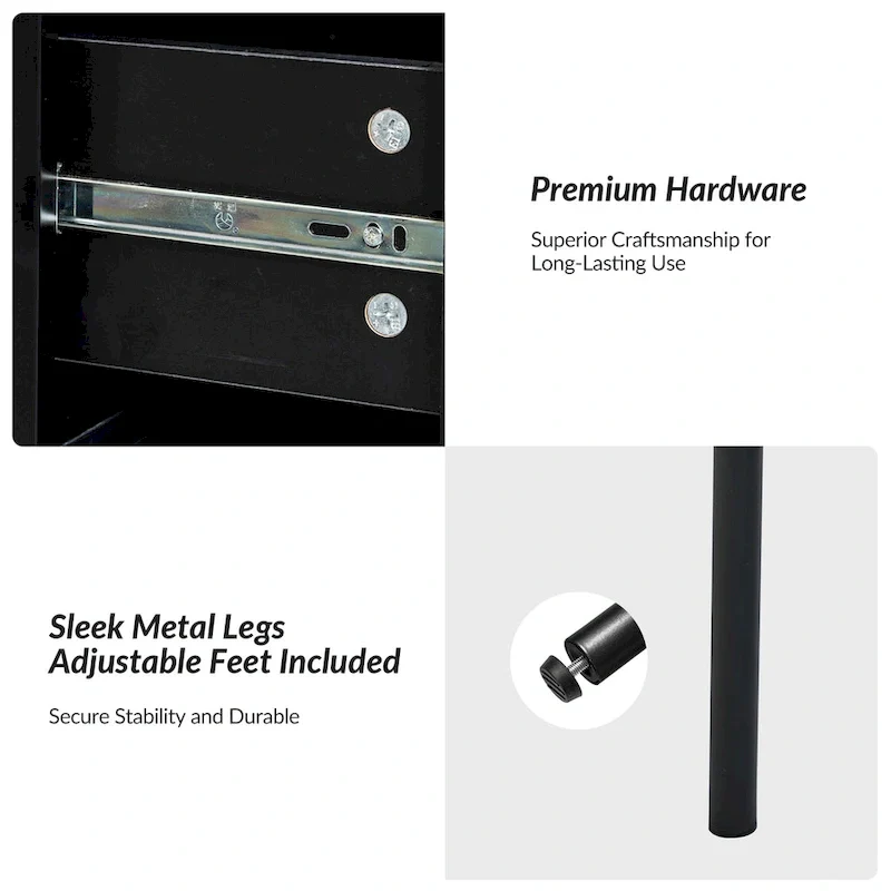 Contemporary Adjustable Legs Wood 2-Drawer Nightstand Set of 2