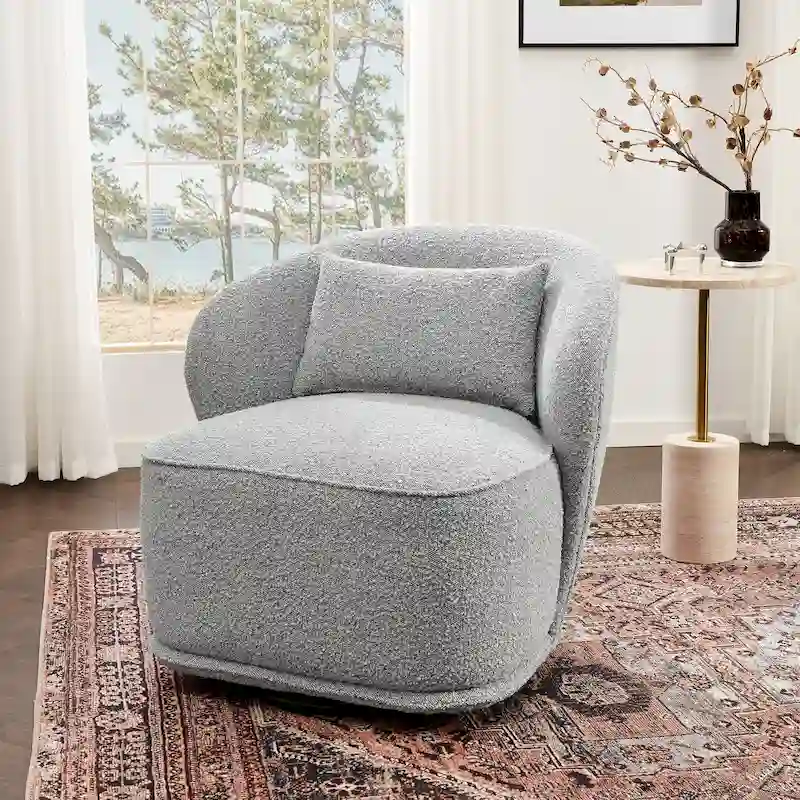 KINWELL 33 Wide Sherpa Boucle Upholstered Swivel Accent Chair