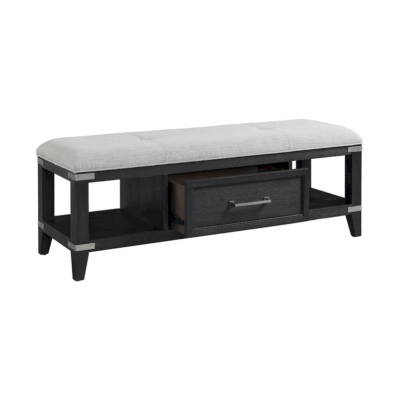 Laguna Bedroom 52 Wide Bench with Drawer, Weathered Steel