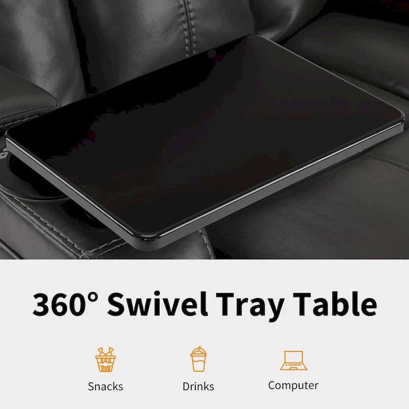 MCombo Power Recliner Chair, Home Theater Seating with Adjustable Headrest and Tray Table, Breathable Leather HTS422