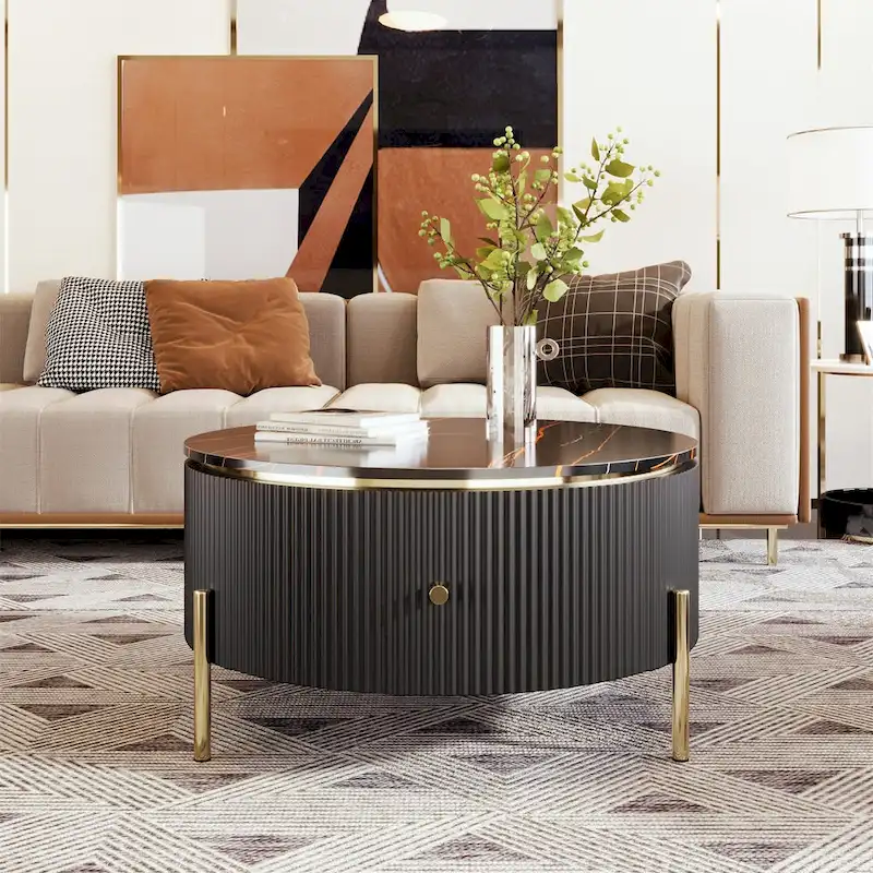 Merax Modern Round Coffee Table with 2 large Drawers