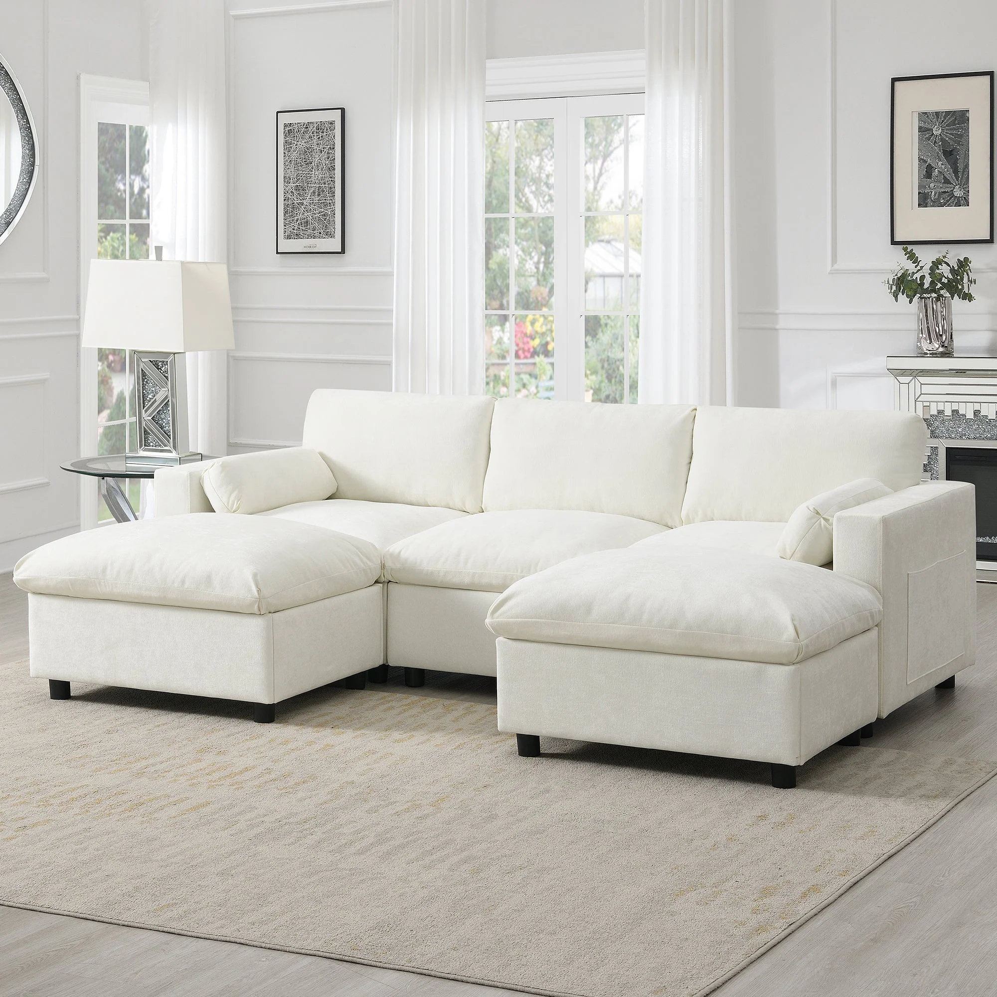 Cloud Modular Sectional Sofa with Storage Pockets and 2 Movable Ottomans