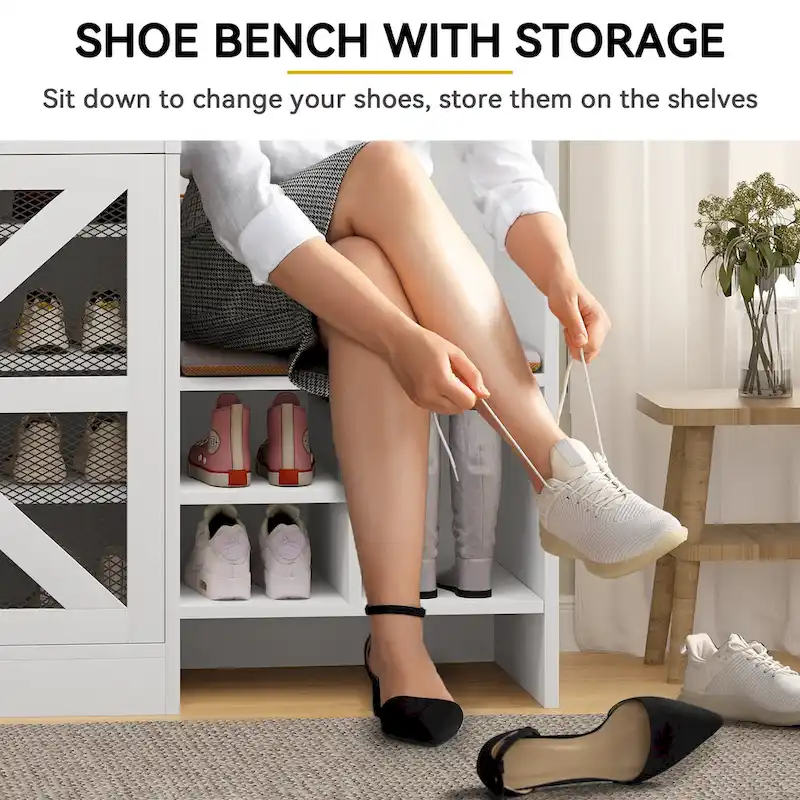 Moasis 77.9 Farmhouse Hall Tree Entryway Bench - 59 Lx 15.7W x 77.9H