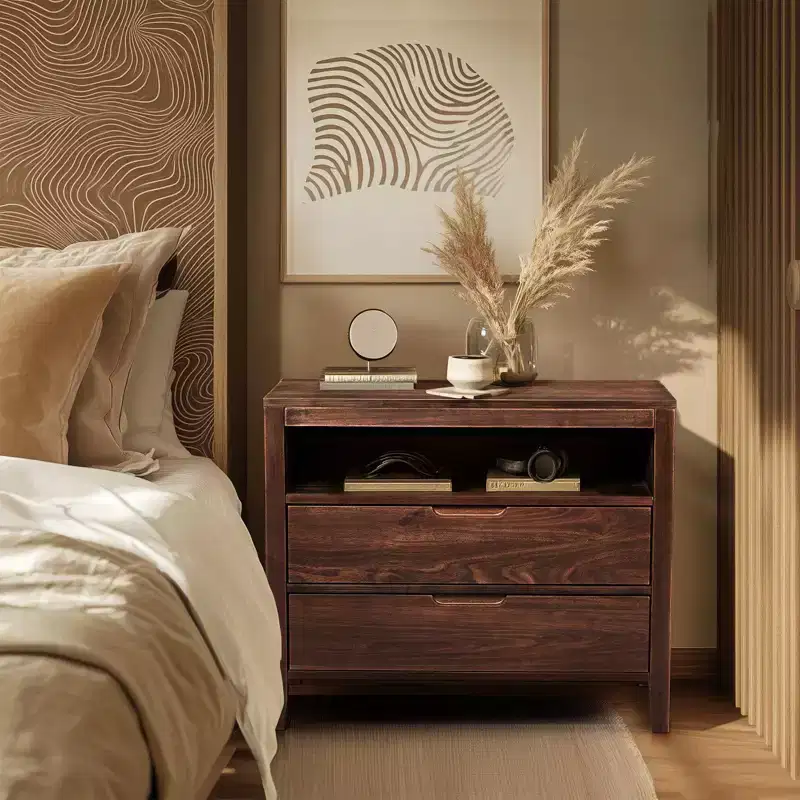 Karl Home 2-Drawer Brown MDF (Medium-Density Fiberboard) 29.53in. W Nightstands