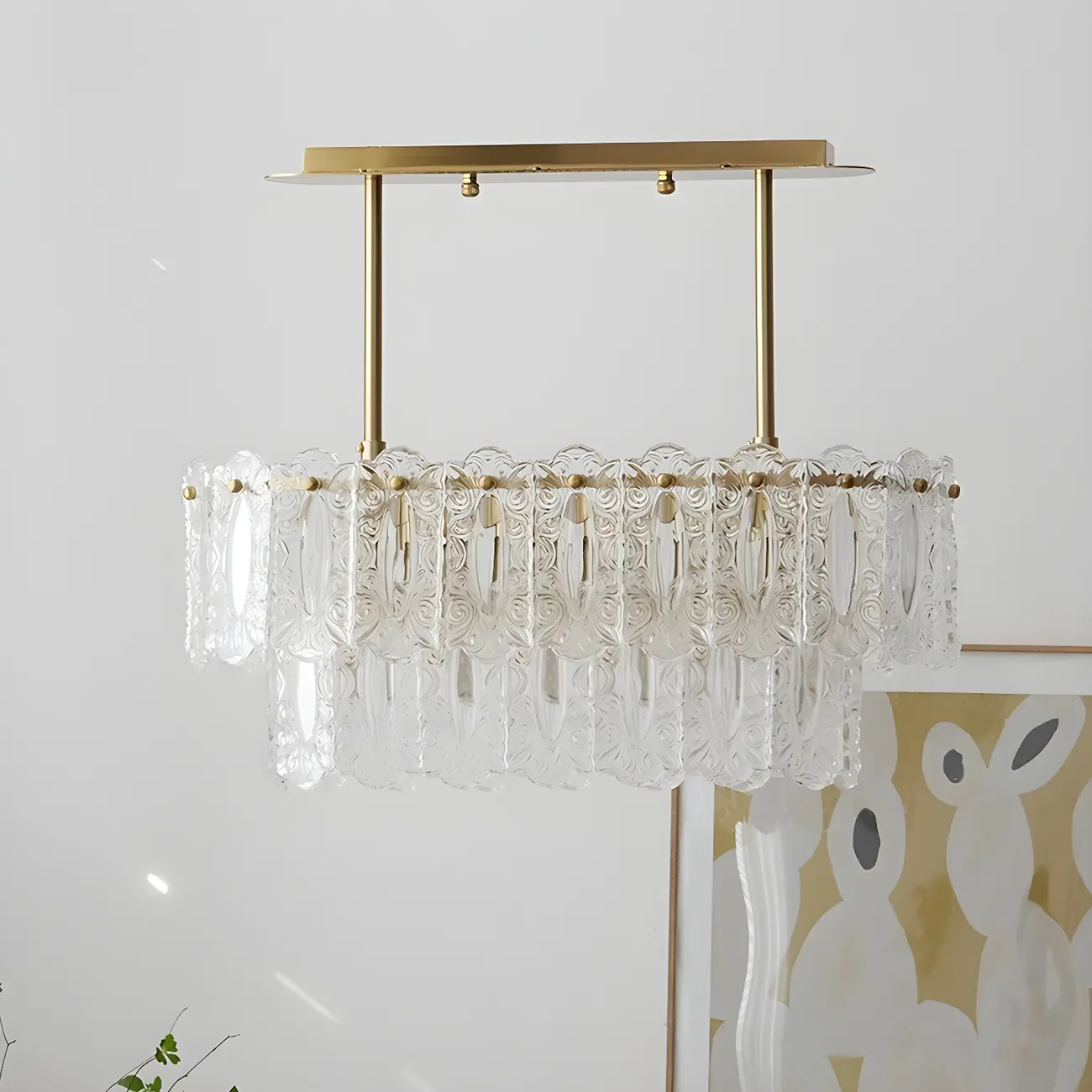 Modern Brass Glass Island Pendant Light Fixture