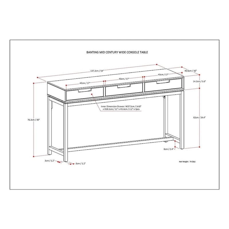 WYNDENHALL Devlin SOLID HARDWOOD and Metal 54 inch Wide Industrial Wide Console Table in Walnut Brown - 54W x 16 D x 30 H