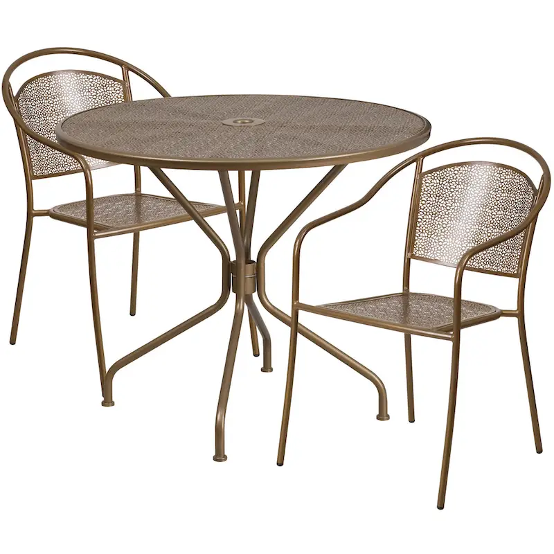 35-inch Round Steel 3-piece Patio Table Set with Round Back Chairs