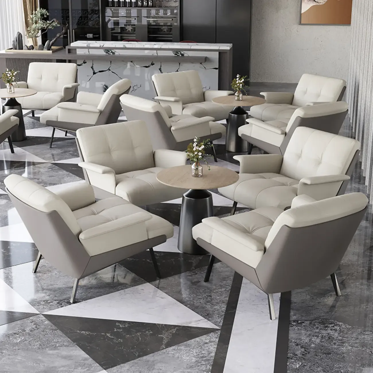 Modern Tufted Microfiber Leather Accent Chair with Arms