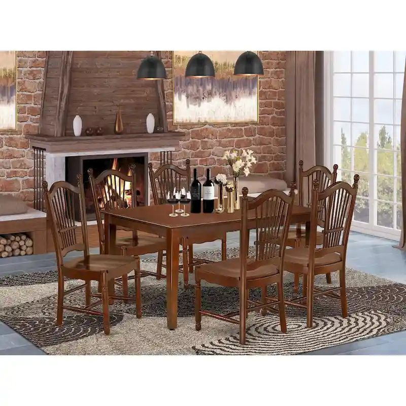 East West Furniture Dining Table Set- a Rectangle Kitchen Table and Dinette Chairs - Mahogany(Pieces Options)