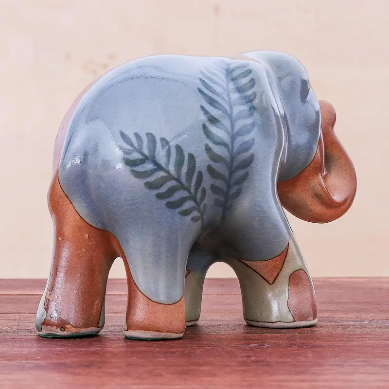 Novica Handmade In The Jungle Celadon Ceramic Sculpture