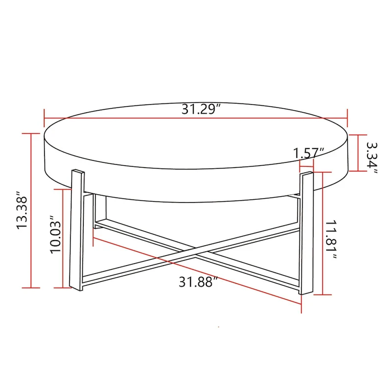 31.29Modern Retro Splicing Round Coffee Table , Fir Wood Table Top with Cross Legs Metal Base