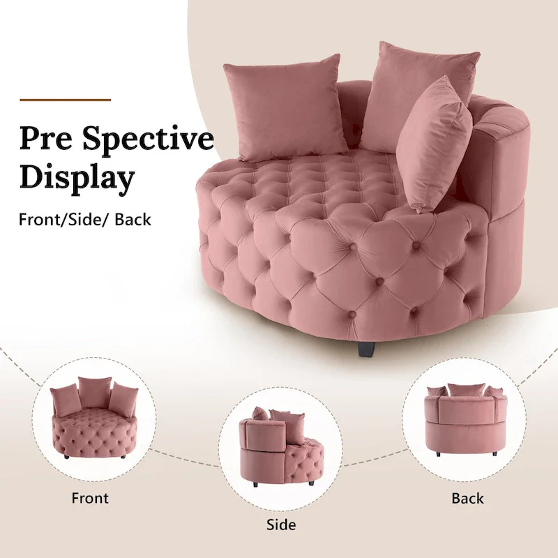 Velvet Modern Leisure Big Classical Barrel Chair with 2 Pillows