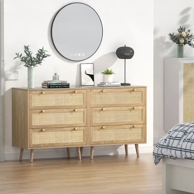 3-Drawer Rattan Dresser Modern Boho Chest of Drawers with Spacious Storage for Bedroom