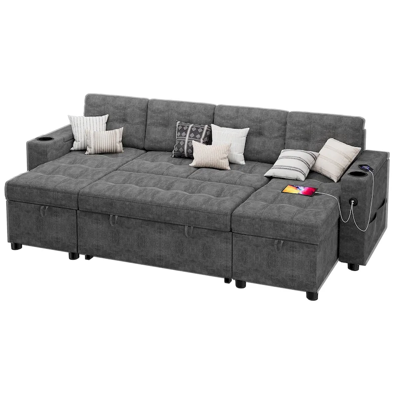 U-Shaped Sectional Sofa with Double Chaise,2 in 1 Pull Out Couch Bed,U-Shaped Sofa Couch Bed,Sleeper Sofa with Pull Out Bed