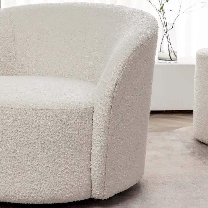 KINWELL 34 W Upholstered Boucle Swivel Barrel Accent Chair