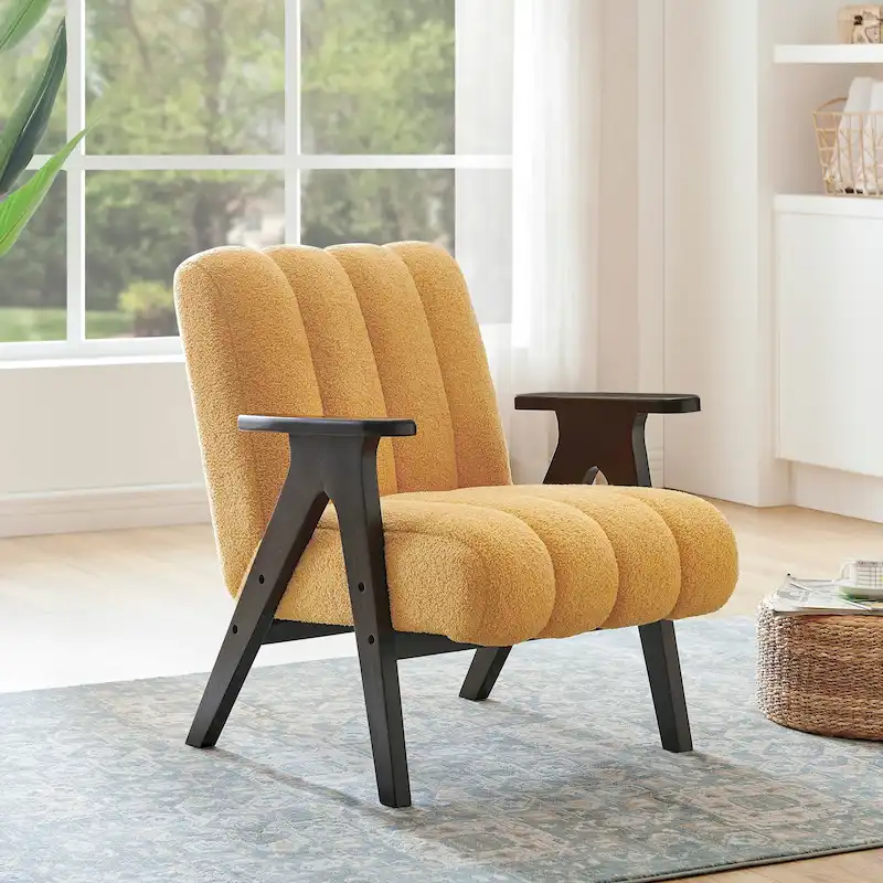 Roundhill Furniture Rella Modern Teddy Sherpa Fabric Accent Chair with Espresso Wood Frame